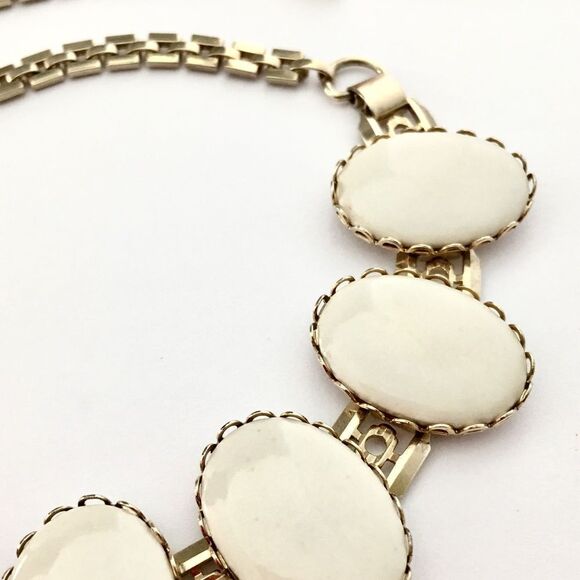 Vintage Collar Oval Off white Cabochons Bezel Setting Necklace 1033 - Picture 2 of 5